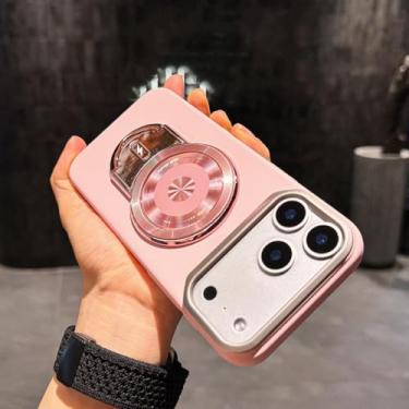 Imagem de SFDSUH Capa com suporte magnético para iPhone 16 Pro Max com haste retrátil (Rosa)