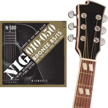Imagem de Encordoamento Cordas Jogo Nig Para Violão Aço Bronze N500 0.10 1 Mi Ex