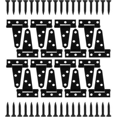 Imagem de Pacote com 16 dobradiças de alça em T, dobradiças de porta de galpão, dobradiça preta resistente para uso externo para cercas de madeira, dobradiça de portão de porta de celeiro para ferragens de