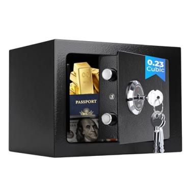 Imagem de Cofre pequeno para casa, cofres de parede 0,23 metros cúbicos, caixa de segurança de aço resistente com 3 chaves para dinheiro, passaporte, joias 23 cm x 17 cm x 17 cm