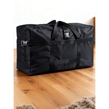 Imagem de Sacos grandes de tecido Oxford resistentes com alças fortes, zíper resistente e fivela ajustável, sacos de armazenamento de roupas duráveis, caixas de transporte para suprimentos universitários, preto