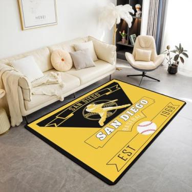 Imagem de Feelyou Tapete de beisebol 3x5 poliéster San Diego tapetes para sala de estar para quarto, beisebol, decoração de cidade, tapete esportivo, jogo interno, macio, antiderrapante