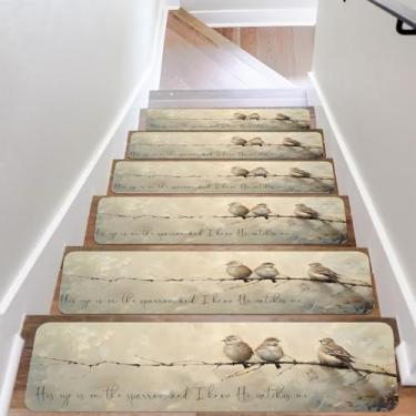 Imagem de Escada antiderrapante de 20,3 x 76,2 cm, tapete de escada de borracha que pisa o olho dele está no pardal degraus de escada reutilizáveis laváveis para degraus de madeira, escada de segurança interna