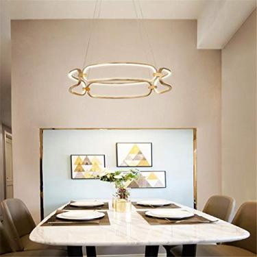 Imagem de Luminária pendente LED regulável em metal/Lustre pendente dourado estilo pós-moderno e simples para sala de jantar e quarto (Cor: Luz Branca - 60 cm)