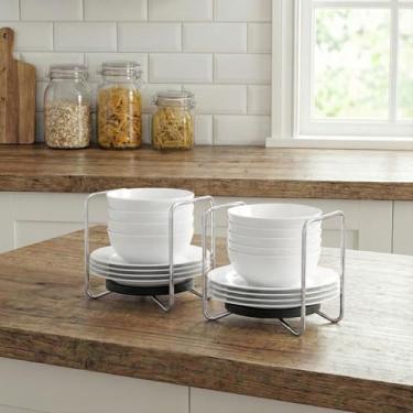 Imagem de APRTAT Escorredor de pratos de bambu ajustável - Escorredor de pratos 304 de aço inoxidável para cozinha | Essenciais de balcão para organização eficiente de pratos e secagem (preto, 2 x pequenos)