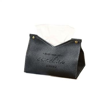 Imagem de Porta-lenços de papel para sala de estar, sala de jantar, caixa de lenços de couro PU, multiuso, cor sólida, caixa de armazenamento de guardanapos, capa de lenço facial (preto)