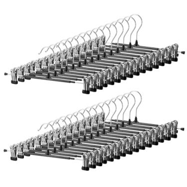 Imagem de Pacote com 30 cabides para calças com clipes, cabides de saia ajustáveis de 30 cm, cabides antiderrapantes para economia de espaço, com gancho giratório de 360° para jeans, shorts, meias e cachecóis