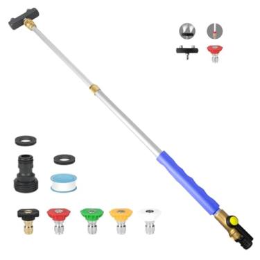 Imagem de Bocal de mangueira de alta pressão, 2026 varinha de lavadora extensível atualizada com 5 bicos de pulverização e 1 arruela de bocal duplo de alta pressão para mangueira de jardim, piso, pátio e