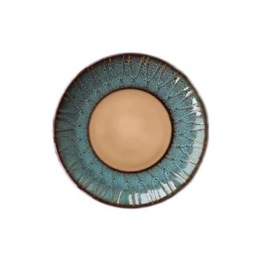 Imagem de Prato de jantar redondo de cerâmica, prato de talheres, prato de jantar grande feito à mão para salada de sobremesa, prato de jantar de aperitivo de frutas para servir alimentos, aperitivos