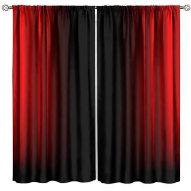 Imagem de Cortinas abstratas ombré, vermelho e preto, geométrico, ombré, padrão boêmio, design gradiente, moderno, estampa abstrata, quarto, sala de estar, bolso para varão, cortinas de janela, 2 painéis L 106