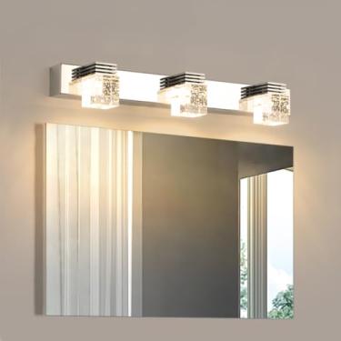 Imagem de Luminária de parede LED para espelho de banheiro, 6-12W, branca fria 6000K e quente 3000K, moderna, para maquiagem, prateada (luz quente, 3 lâmpadas)