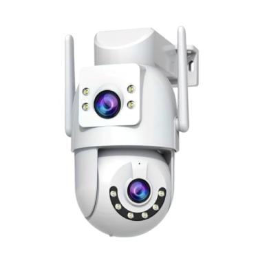 Imagem de Câmera de Segurança Wi-Fi Dupla Lente 360°, 3MP Full Color, Visão Noturna 20m, Áudio Bidirecional, Detecção de Movimento, IP66 Impermeável, 2.4GHz/5GHz