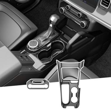 Imagem de PTYYDS Capa de painel de mudança de marchas compatível com Ford Bronco 2021-2024 Capa de painel de interruptor de ar condicionado ABS preto brilhante substituição de acabamento do console central para