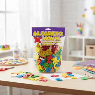 Imagem de Alfabeto Móvel Glitter Autoadesivo com Letras, Números e Símbolos, 4cm, 150 Peças, Multicolorido