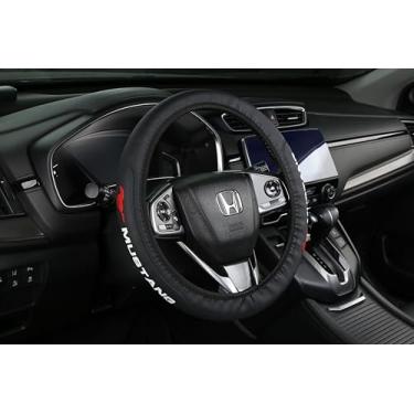 Imagem de Capa de volante de carro, capas de volante de couro de microfibra preta para forro antiderrapante Mustang, universal de 36,8 a 38 cm.