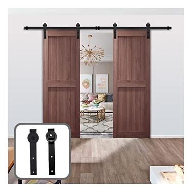 Imagem de Kit de ferragens de aço para porta de celeiro deslizante, ferragens de porta de armário, cabides em forma de J para porta dupla de 11 a 2 m (cor: preto, tamanho: 1,8 m 1830 mm)