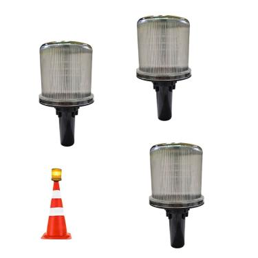 Imagem de Sinalizadores Viario Solar Kit 3 Sinalizaçao Estrada Alerta Cone Rodovia Obra Emergencia Aviso Acidentes