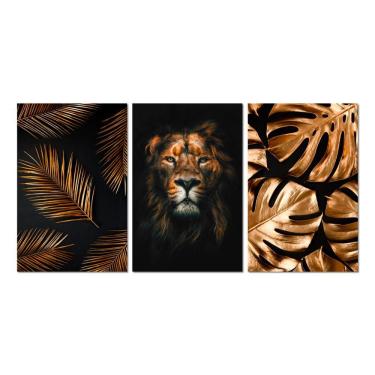 Imagem de Kit 3 Placas Decorativas Leão Gold Animais 20x30 Cm Mdf