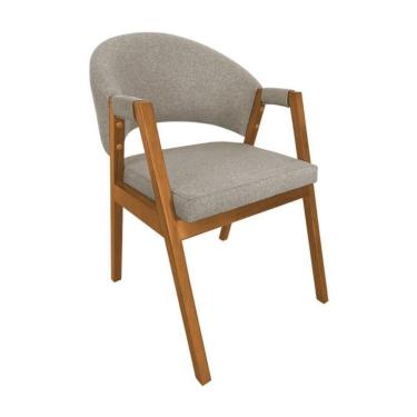 Imagem de Cadeira De Jantar Madeira Maciça Helen Assento Linho Bege Bege Linho Cerejeira