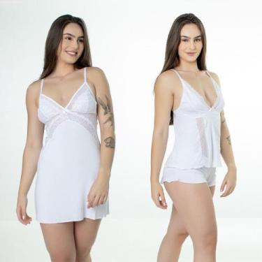 Imagem de Kit Camisola Feminina Sensual Tule e Short Doll em Renda - ALTIÊ INTIM