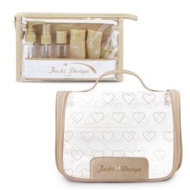 Imagem de Kit Necessaire Transparente Com Frascos – Ideal Para Viagens E Bagagem De Mão - Rosa
