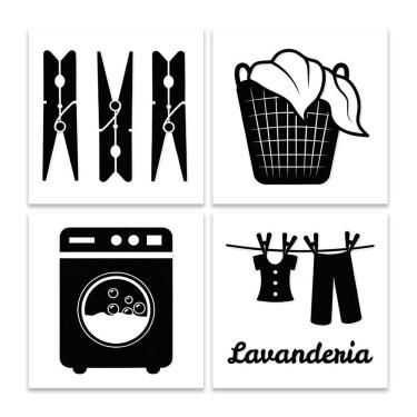 Imagem de Kit 4 Quadros Decorativos Lavanderia Casa Sala Placas Mdf