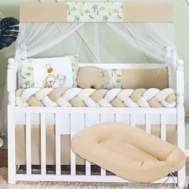 Imagem de Kit Berço Slim Safari 12 Peças com Ninho Liso Completo e Aconchegante 