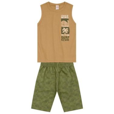 Imagem de Conjunto infantil menino tropical em puff Brandili, Marrom, 10
