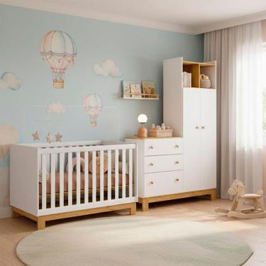Imagem de Quarto Bebe Infantil Q Encanto Berco Vira Cama e Guarda Roupas com Comoda Qmovi