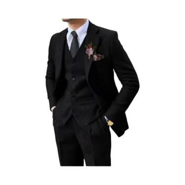 Imagem de Terno De Casamento Masculino Em Tweed Marrom 3 Peças Com Lapela Entalh