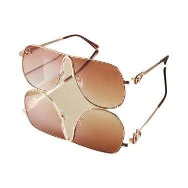 Imagem de Óculos De Sol Femininos Estilo Aviador Com Armação Grande, Hastes Dupl