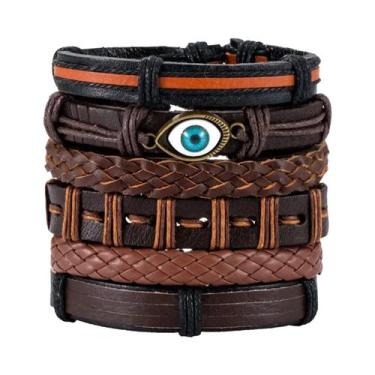 Imagem de Pulseira Masculina De Couro Vintage Estilo Punk DIY Com Múltiplas Cama