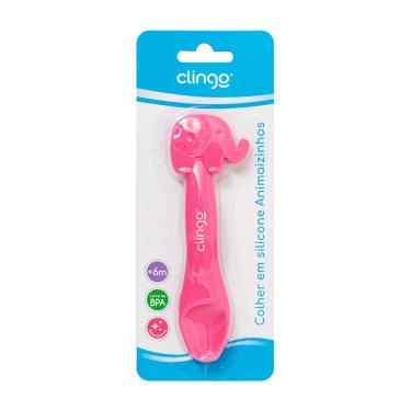 Imagem de Colher Em Silicone Premium Elefante Rosa Seguro Para As Gengivas Do Bebê