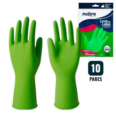 Imagem de Kit 10 Pares De Luvas Nobre Látex M P- Agentes Químicos Resistente E Segura Verde