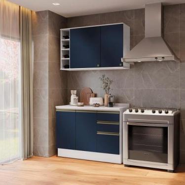 Imagem de Armário De Cozinha Compacta Garrafeiro 100% Mdf 120cm Branco/azul Prof