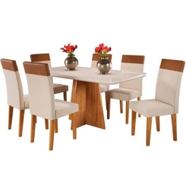 Imagem de Mesa de Jantar Viena 160x80cm com 6 Cadeiras Turim Tecido Linho Viero 