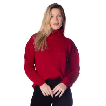Imagem de Suéter Feminino Oliveira Malhas com Gola Alta em Tricot Bordo, Vermelh