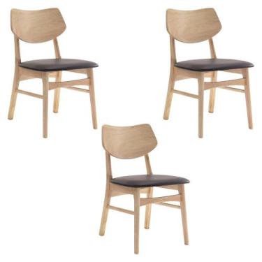 Imagem de Kit 3 Cadeiras Decorativas Sala e Escritório Zion Madeira Natural (PU)