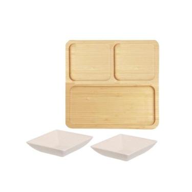 Imagem de Petisqueira Bambu Divisoria e Tigelas Bege Quadrada ECO 3un - YOI