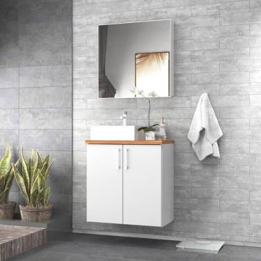 Imagem de Gabinete Para Banheiro Com Cuba E Armario 60cm Mdf Freijo Com Branco Paris - On Móveis