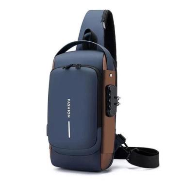 Imagem de Bolsa de Ombro Mochila Masculina OEM em PU Impermeável Azul e Marrom p