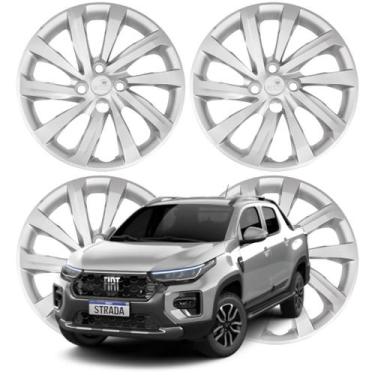 Imagem de Jogo Calota Aro 14 Fiat Strada 2021-2025 Cubo Alto Prata - Grid Calota