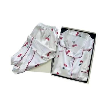 Imagem de Conjunto De Pijama Feminino Em Seda Sintética Com Estampa, 2 Peças, Ro