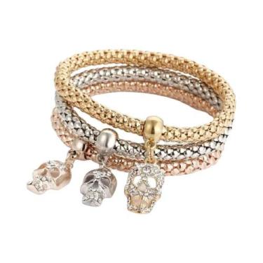 Imagem de Conjunto De Pulseiras Elásticas Femininas Em 3 Cores Com Pingente De C