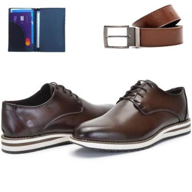 Imagem de Sapato Social Casual Derby Oxford Com Cinto e Carteira - CWB, Marrom, 