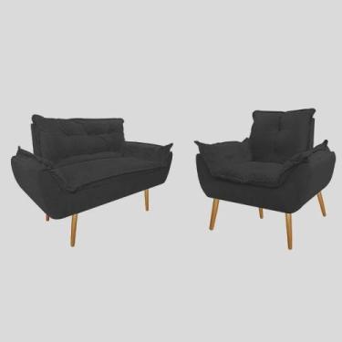 Imagem de Kit 01 Poltrona e 01 Namoradeira opala Suede preto -PANDORA DECOR - CA