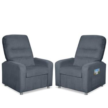 Imagem de Kit 02 Poltrona Do Papai Reclinável Confortável Suede  Azul Turquesa M
