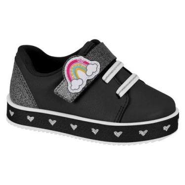 Imagem de Tênis Molekinha Kids Meninas Arco-Íris Coração Preto, 18, Preto, Prata