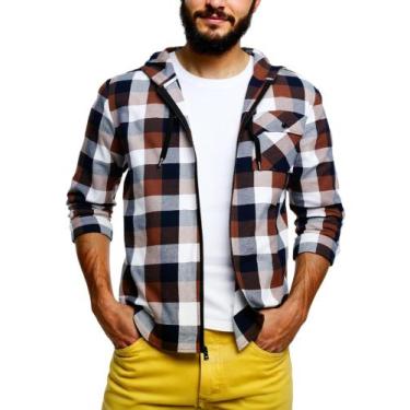 Imagem de Jaqueta de flanela com capuz ZITY masculina de algodão e linho com zíp
