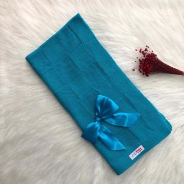 Imagem de Manta Para Bebê Tricô Tricot Quadriculada - Mimo da Cegonha, RN, Azul 